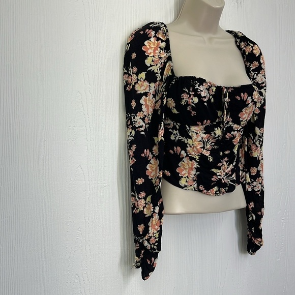 Free People - Hilary Floral Print Keyhole Long Sleeve Tie Back Blouse Top XSmall - Picture 5 of 12